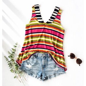 THML Small Multicolor Stripe Hi Low Tank Top Sleeveless Boho